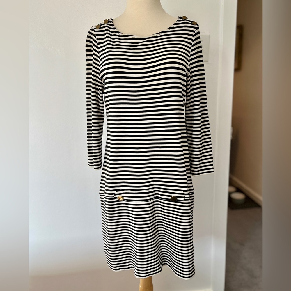 Zara Knit sailor-inspired black and white dress, size medium
